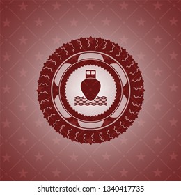 ship icon inside realistic red emblem