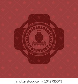 ship icon inside realistic red emblem