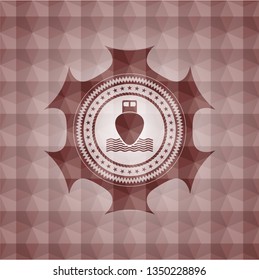 ship icon inside red emblem with geometric background. Seamless.