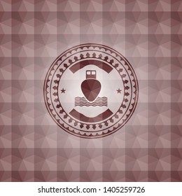 ship icon inside red emblem or badge with abstract geometric pattern background. Seamless.