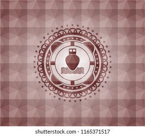 ship icon inside red geometric emblem. Seamless.