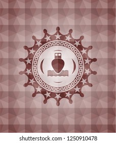 ship icon inside red geometric emblem. Seamless.