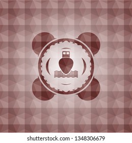 ship icon inside red geometric emblem. Seamless.