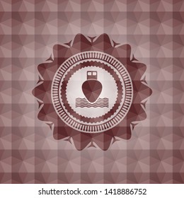 ship icon inside red polygonal badge. Seamless.