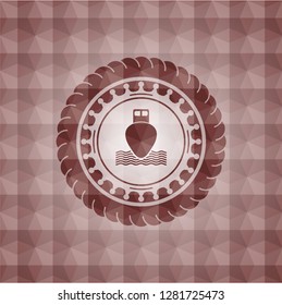 ship icon inside red seamless badge with geometric background.