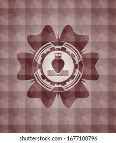 ship icon inside red seamless geometric emblem.