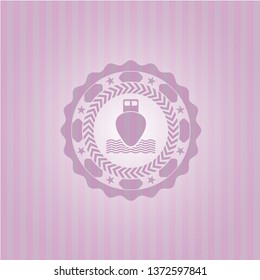 ship icon inside retro pink emblem