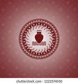ship icon inside retro red emblem