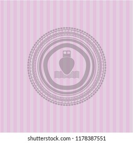 ship icon inside retro style pink emblem