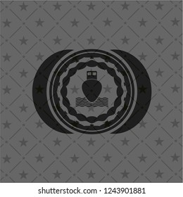 ship icon inside retro style black emblem