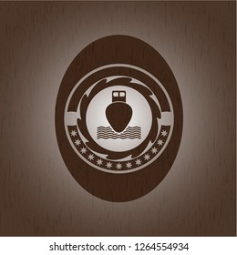 ship icon inside retro style wood emblem