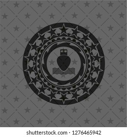 ship icon inside retro style black emblem