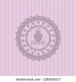 ship icon inside retro style pink emblem