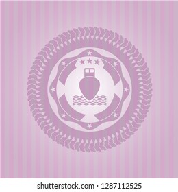 ship icon inside retro style pink emblem