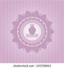 ship icon inside retro style pink emblem