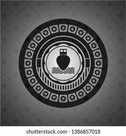 ship icon inside retro style black emblem
