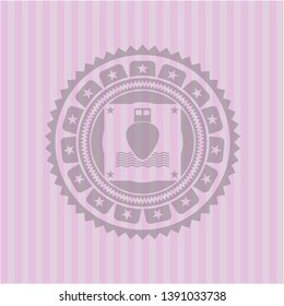 ship icon inside retro style pink emblem