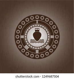 ship icon inside retro wood emblem