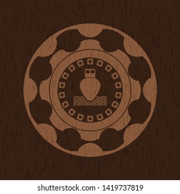 ship icon inside retro wood emblem