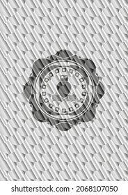 ship icon inside silver badge. Scales pattern. Vector Illustration. Detailed. 