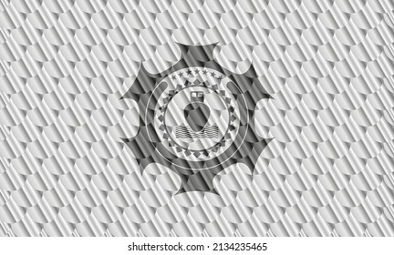 Schiffssymbol in silbernem Emblem. Skaliert Muster. Vektorgrafik. Detaillierte Angaben. 