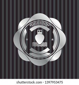 ship icon inside silvery emblem or badge