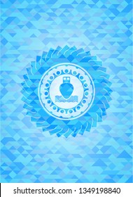 ship icon inside sky blue mosaic emblem