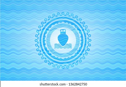 ship icon inside sky blue water badge.