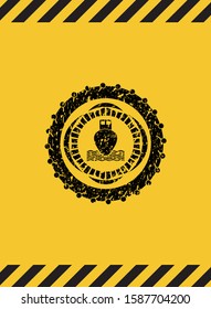 ship icon inside warning sign, black grunge emblem. Vector Illustration. Detailed.
