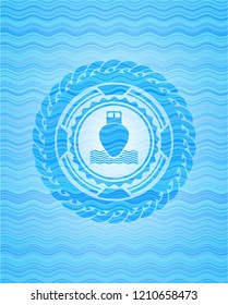ship icon inside water wave representation badge background.