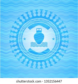 ship icon inside water wave representation emblem background.