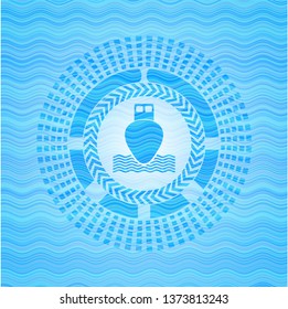 ship icon inside water wave concept emblem background.