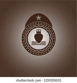 ship icon inside wood emblem. Retro