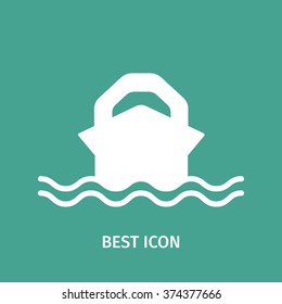 Ship Icon Isolated on blue Background. logo design element. Vector Silhouette.