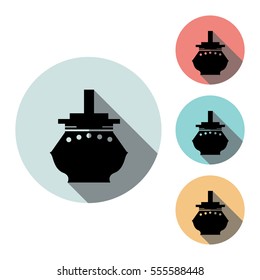 Ship icon isolated vector sign symbol, on blue, red, yellow background. Transport elements. Can be used in logo, UI and web design
