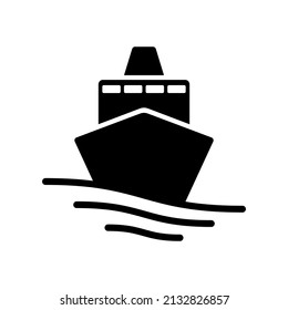 Ship icon. Large sea vessel. Cruise, vacation, trip, voyage. Black silhouette. Front view. Vector simple flat graphic illustration. Isolated object on a white background. Isolate.