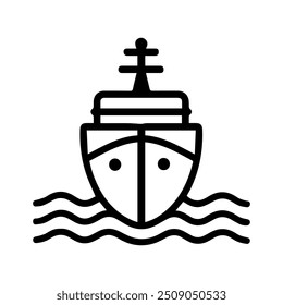 Ship icon or modern line symbol. Vector line art and icon design with bold outline. Black and white Pixel Perfect minimalistic symbol isolated white background. Silhouette simple thin sign