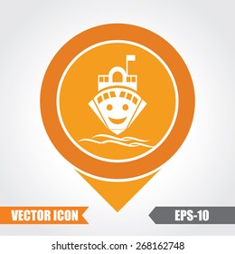  Ship Icon On Map Pointer. Eps.-10.