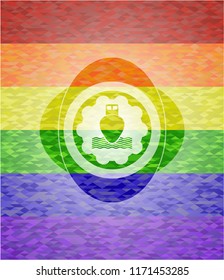 ship icon on mosaic background with the colors of the LGBT flag