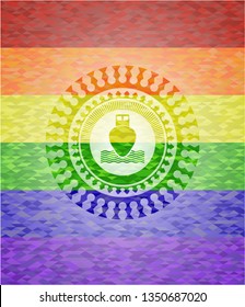 ship icon on mosaic background with the colors of the LGBT flag