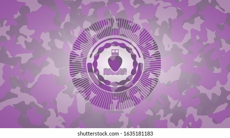 ship icon on pink and purple camouflage texture