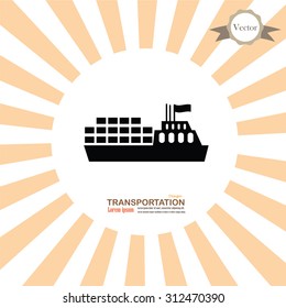 Ship icon on sunburst background.vector illustration.
