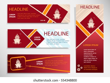 Ship icon on vector website headers, business success concept. Modern abstract flyer, banner.