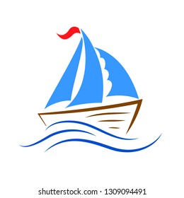 Ship icon on the wave – stock vector