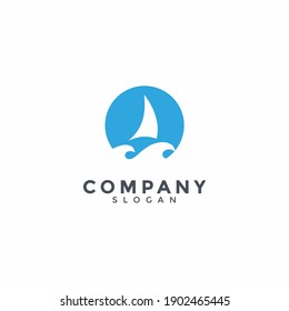 Ship icon on white background. Simple vector sign. Ship business logo floating on simple modern waves. Sailing Ship Logo.