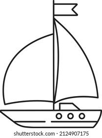 Ship icon. Sailing boat in outline style. Marine symbol