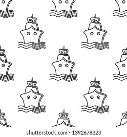 Ship Icon Seamless Pattern, Boat Icon Vector Art Illustration