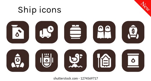  ship icon set. 10 filled ship icons. Simple modern icons about  - Gas, Delivery, Fins, Rocket, Rocket launch, Space capsule, Seagull, Boat, Oil