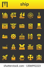 ship icon set. 26 filled ship icons.  Simple modern icons about  - Boat, Crane, Ship, Travel, Delivery, Viking, Train, Cargo Helm, Container, Rocket launch, Shipping