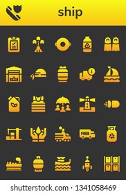 ship icon set. 26 filled ship icons.  Simple modern icons about  - Delivery, Insurance, Spaceship, Float, Gas, Fins, Hangar, Pirate scarf, Sailboat, Fuel, Sailor, Lighthouse, Missile
